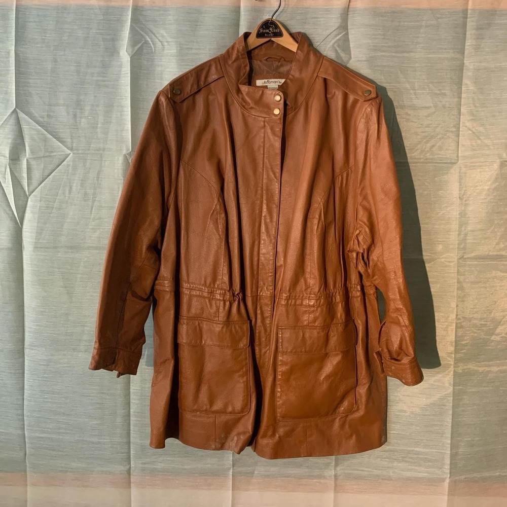 Roaman's Cognac Leather Utility Jacket
